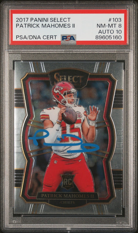 PATRICK MAHOMES SIGNED 2017 PANINI SELECT ROOKIE RC #103 AUTO PSA 9
