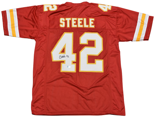 CARSON STEELE SIGNED AUTOGRAPHED KANSAS CITY CHIEFS #42 RED JERSEY BECKETT