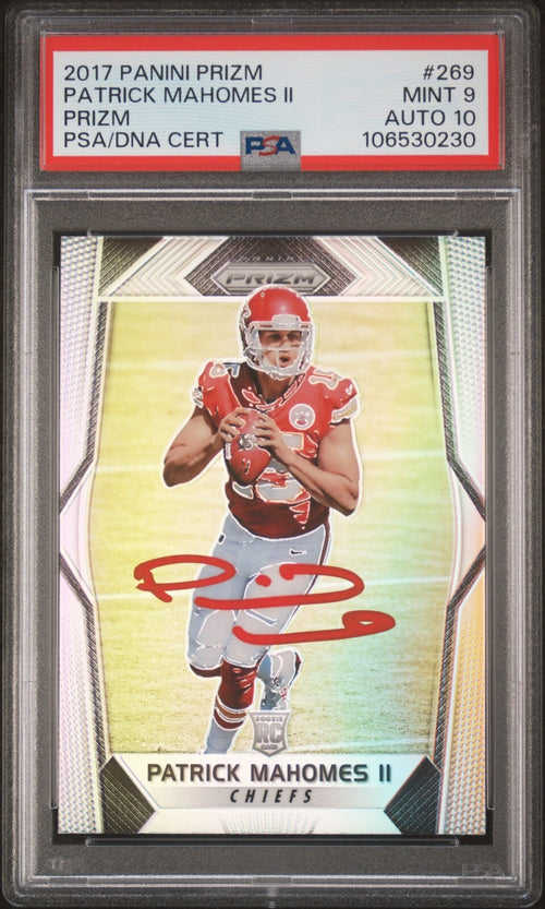 PATRICK MAHOMES SIGNED 2017 PANINI PRIZM ROOKIE #269 RC PSA 9 AUTO 10
