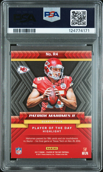 PATRICK MAHOMES SIGNED 2017 PANINI PLAYER OF THE DAY ROOKIE PSA 9 AUTO 10