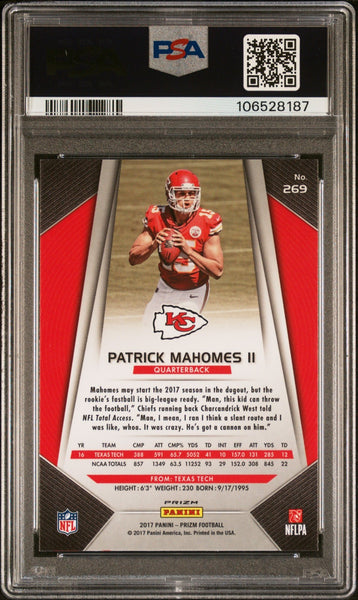 PATRICK MAHOMES SIGNED 2017 PANINI SILVER PRIZM ROOKIE #269 RC PSA 9 AUTO 10