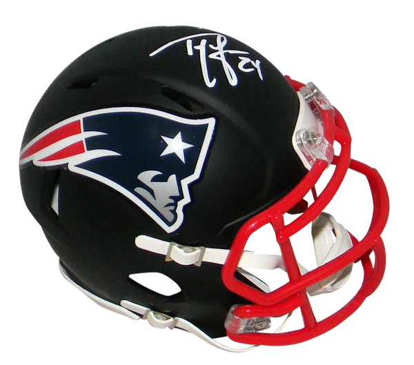 TY LAW AUTOGRAPHED NEW ENGLAND PATRIOTS FLAT BLACK MINI HELMET BECKETT