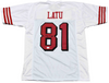 CAMERON LATU SIGNED SAN FRANCISCO 49ERS #81 WHITE COLOR RUSH JERSEY BECKETT