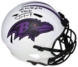 JUSTIN TUCKER SIGNED BALTIMORE RAVENS FULL SIZE  LUNAR HELMET W/ RECORD 66 YD FG