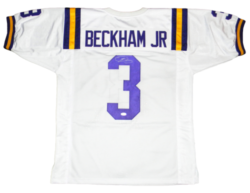 ODELL BECKHAM JR SIGNED AUTOGRAPHED LSU TIGERS #3 WHITE JERSEY JSA