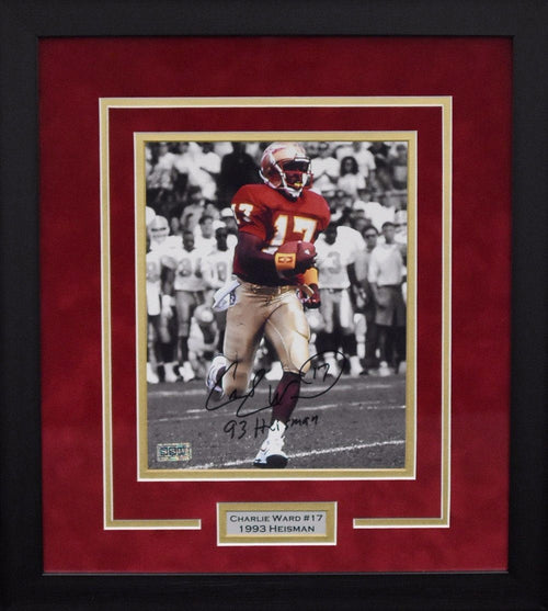 CHARLIE WARD SIGNED FLORIDA STATE SEMINOLES 8x10 FRAMED PHOTO W/ 93 HEISMAN