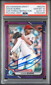 CHASE BURNS SIGNED 2024 BOWMAN CHROME PURPLE REFRACTOR 1ST /250 PSA 10 AUTO 10