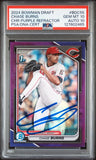 CHASE BURNS SIGNED 2024 BOWMAN CHROME PURPLE REFRACTOR 1ST /250 PSA 10 AUTO 10