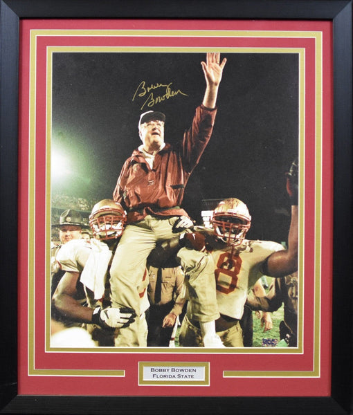 BOBBY BOWDEN AUTOGRAPHED FLORIDA STATE SEMINOLES 16x20 FRAMED PHOTO COA