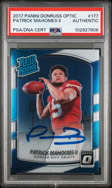 PATRICK MAHOMES SIGNED 2017 PANINI DONRUSS OPTIC RATED ROOKIE RC AUTO PSA AUTH