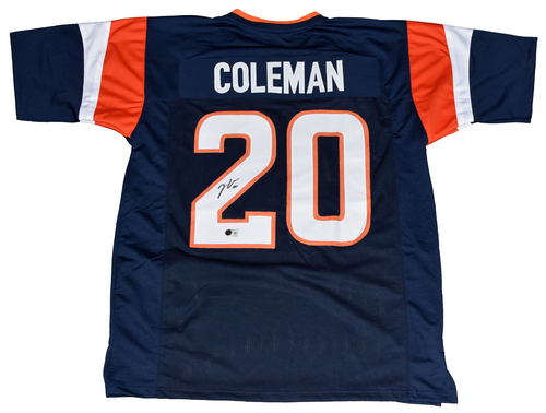 JONAH COLEMAN AUTOGRAPHED DENVER BRONCOS #20 NAVY JERSEY BECKETT