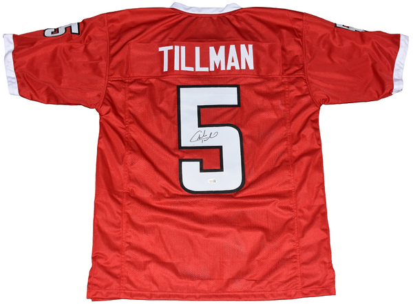 CHARLES PEANUT TILLMAN SIGNED LOUISIANA LAFAYETTE RAGIN CAJUNS #5 RED JERSEY JSA