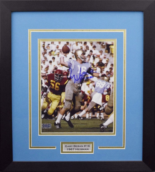 GARY BEBAN AUTOGRAPHED UCLA BRUINS 8x10 FRAMED PHOTO W/ 67 HEISMAN