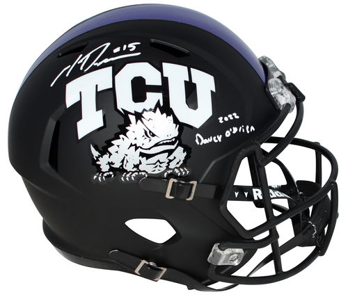 MAX DUGGAN SIGNED TCU HORNED FROGS BLACK FULL SIZE HELMET W/ 2022 DAVEY O'BRIEN
