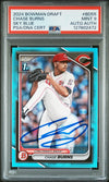 CHASE BURNS SIGNED 2024 BOWMAN DRAFT SKY BLUE 1ST ROOKIE RC /499 MINT PSA 9