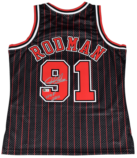 DENNIS RODMAN SIGNED CHICAGO BULLS #91 MITCHELL & NESS JERSEY W/ HOF 2011