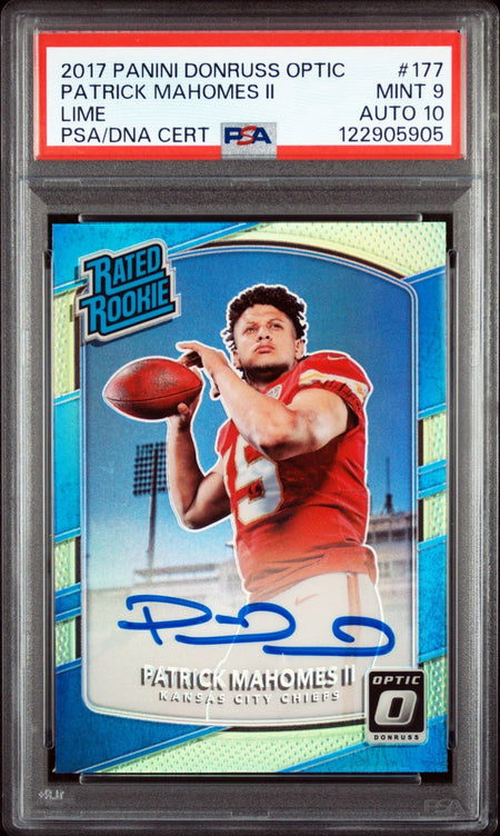 PATRICK MAHOMES SIGNED 2017 PANINI SELECT ROOKIE RC #103 AUTO PSA 9