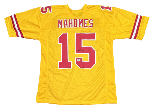 KANSAS CITY CHIEFS PATRICK MAHOMES SIGNED AUTOGRAPHED #15 GOLD JERSEY BECKETT