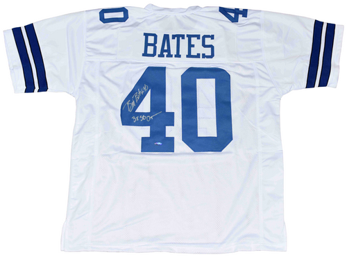 BILL BATES SIGNED DALLAS COWBOYS #40 WHITE JERSEY TRISTAR W/ 3X SB CHAMPS