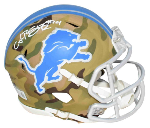 AMON-RA ST BROWN AUTOGRAPHED SIGNED DETROIT LIONS CAMO SPEED MINI HELMET