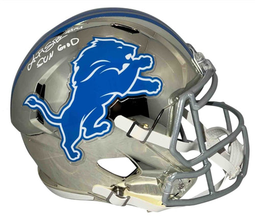 AMON-RA ST BROWN AUTOGRAPHED DETROIT LIONS FULL-SIZE REPLICA CHROME HELMET W/ SUN GOD