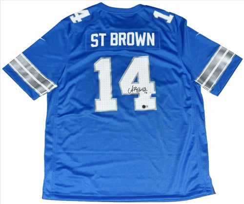 AMON-RA ST BROWN AUTOGRAPHED DETROIT LIONS #14 NIKE 2024 BLUE JERSEY