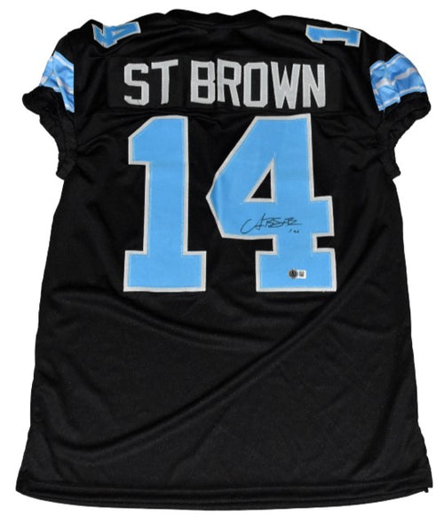 AMON-RA ST BROWN SIGNED DETROIT LIONS #14 2024 BLACK GAME CUT JERSEY