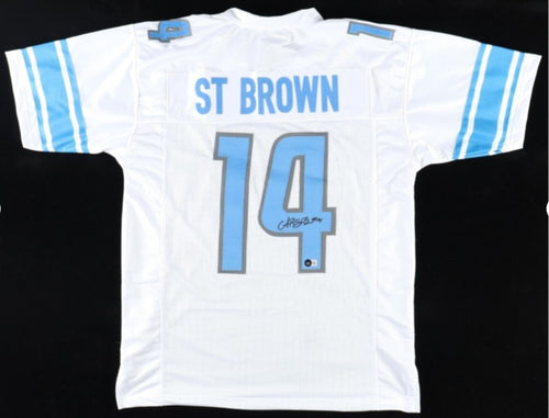 AMON-RA ST BROWN SIGNED AUTOGRAPHED DETROIT LIONS #14 WHITE JERSEY