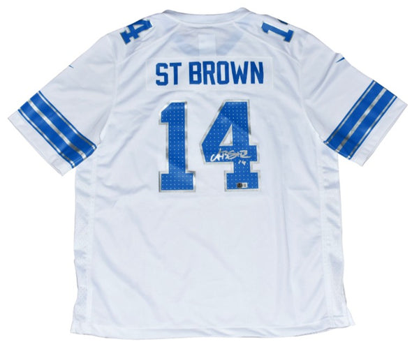 AMON-RA ST BROWN AUTOGRAPHED DETROIT LIONS #14 NIKE 2024 WHITE JERSEY