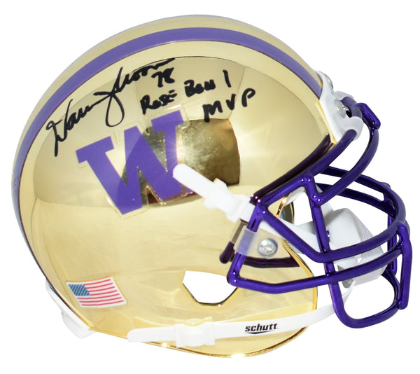 WARREN MOON SIGNED WASHINGTON HUSKIES CHROME MINI HELMET W/ 78 ROSE BOWL MVP